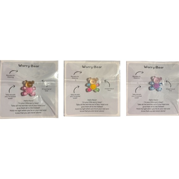 Worry Bears Set of 3 Bundle Miniature Anxiety Sensory Therapy Pink Yellow Blue - Picture 6 of 7
